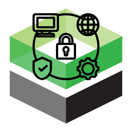 The Cornerstone Technologies cube logo with a graphic of a computer, globe, gear, shield, and padlock on top.