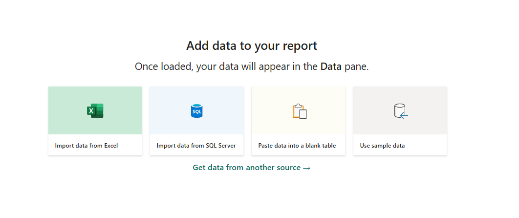 A screenshot of the Add Data section of Power BI