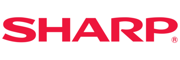 The Sharp logo in red.